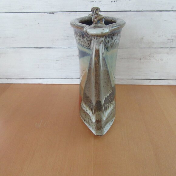Vintage glazed art pottery envelope shaped vase -geometric pattern-Modernist-MCM - Picture 7 of 12
